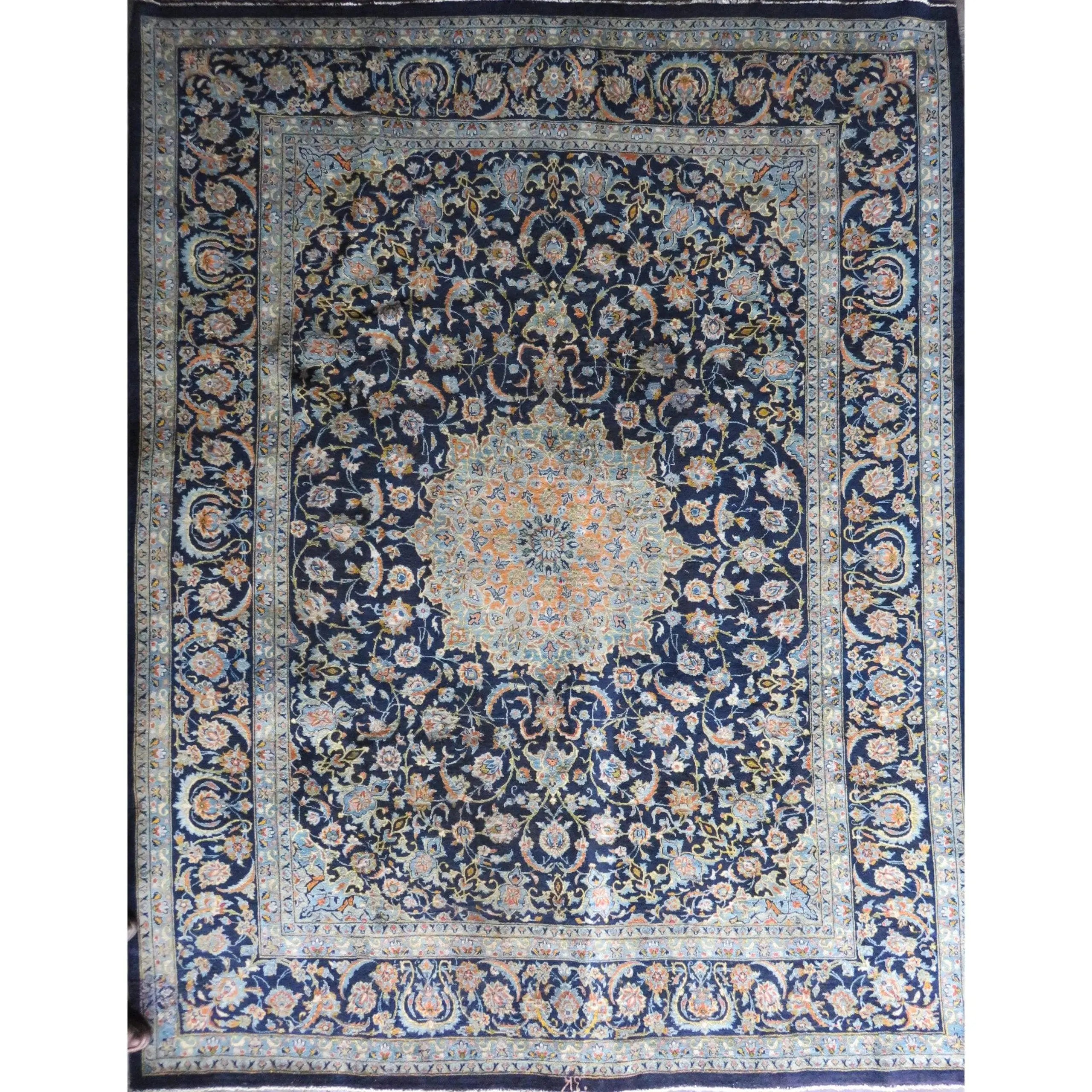 One Of The Kind Hand-Knotted Persian Wool Rug _ Luxurious Vintage Design, 12'5" X 9'10", Artisan Crafted